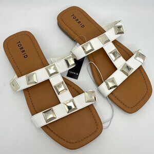 New Torrid White & Tan H Band Studded Slide Sandal - Size 8
